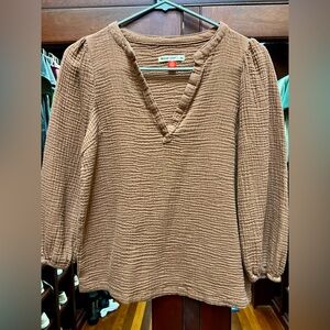 Marine Layer XS Jamie Banded Brown Gayze V-Neck Blouse